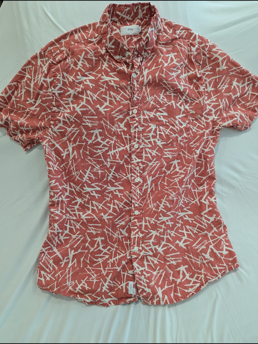 Onia Red & White Patterned Button-Up Shirt